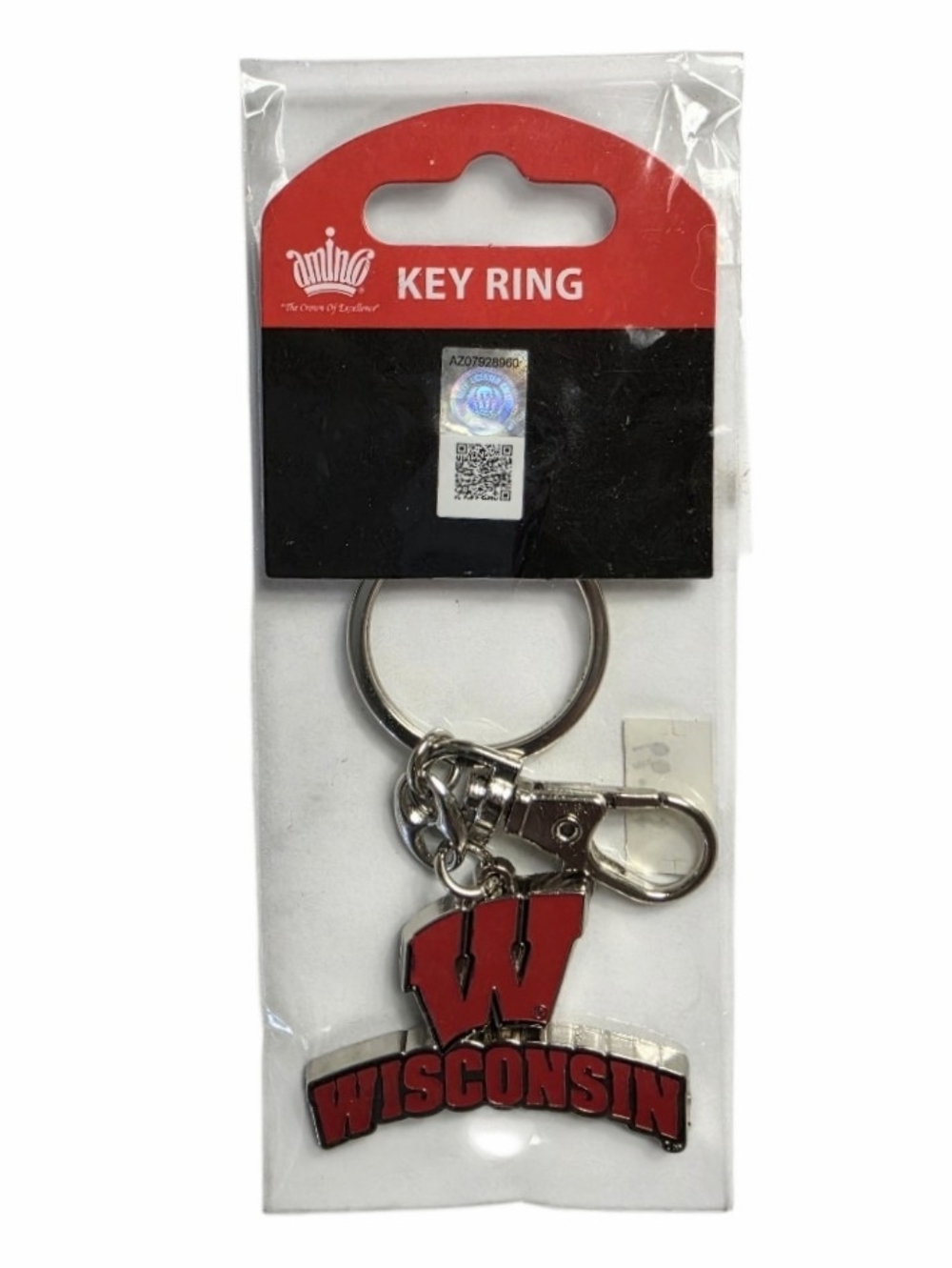 Wisconsin Badgers W Keychain Aminco NCAA Logo Key Ring NIP
